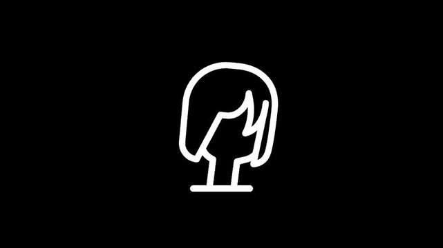 Simple white outline of a bob haircut on a black background