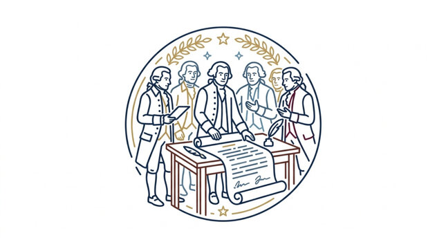 Founding Fathers Signing Declaration of Independence Document.