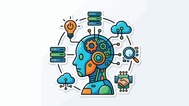 Futuristic AI head connects to data cloud and collaboration