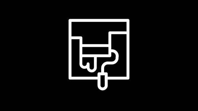 Abstract line art icon representing a 3D printer with a paint roller attachment