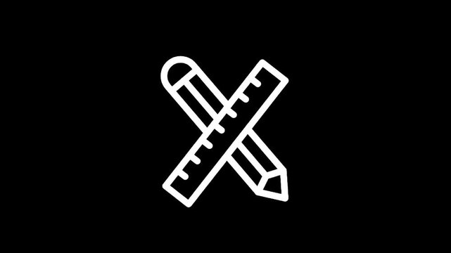 Simple white icon of a pencil and ruler crossed on a black background
