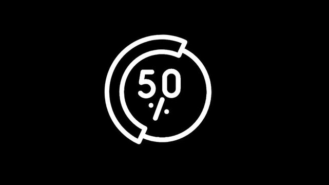 Simple white 50 percent progress bar icon on a black background
