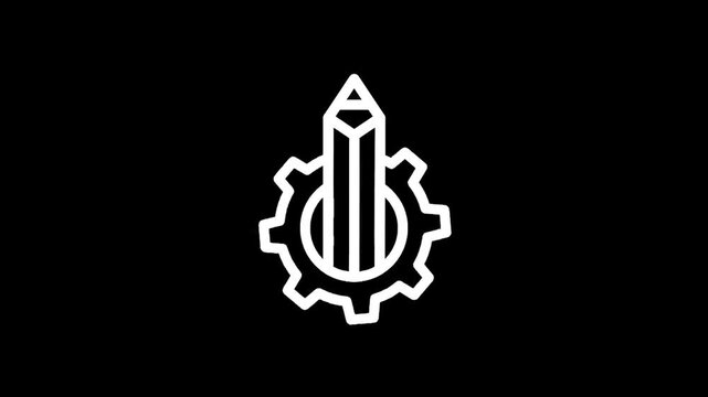 Creative process icon: pencil inside a gear, symbolizing innovation and mechanical design