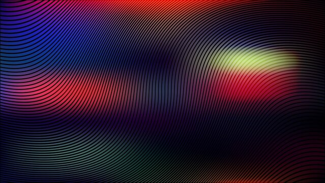 Abstract digital glitch art with colorful wave lines and dark background
