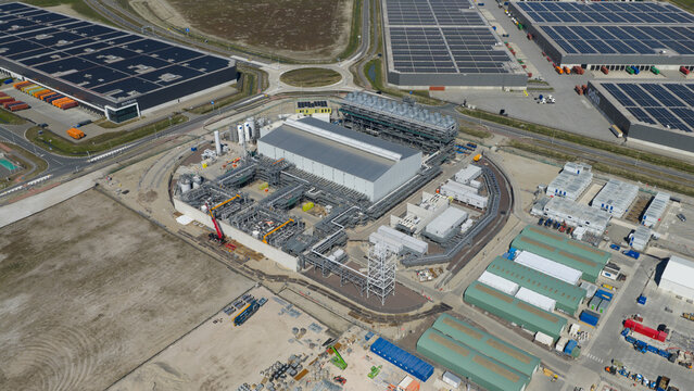 Maasvlakte Rotterdam, South Holland, Netherlands - 25 April 2026: Aerial view of Holland Hydrogen 1 Green Hydrogen Plant by Shell