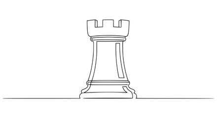 Minimalist Chess Rook Line Art, Strategy Game Piece, Single Line Drawing, White Background © Lailai