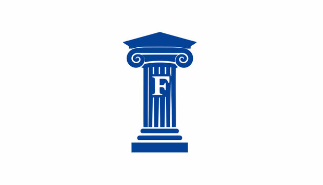 Blue Column Icon With Letter F.