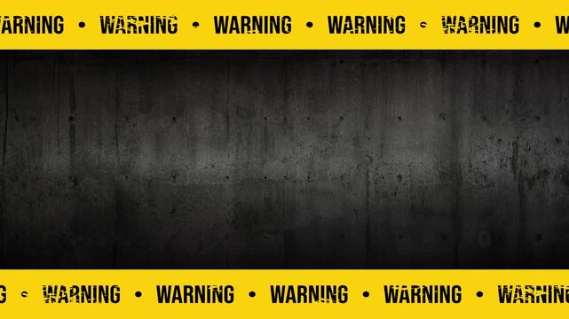Looping Industrial Warning Tape Border Animation with Repeating WARNING Safety Text on Dark Steel Grunge Background 4K 60 fps