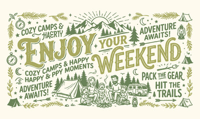 Enjoy your weekend typography hand drawn doodle elements background © Avartde