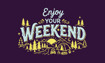 Enjoy your weekend typography hand drawn doodle elements background © Avartde