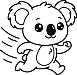 Obraz premium Cute Running Koala Cartoon Character Vector Illustration in Black and White Line Art Style for Kids Coloring Book Designs