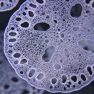 Confocal micrograph of human glomerular podocytes, foot process structure, nephrology research microscopy
