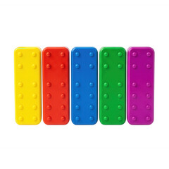 Obraz premium Five Colorful Lego Bricks Transparent Background