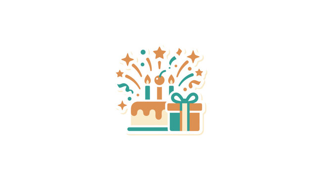 Festive birthday cake and gift box flat vector illustration