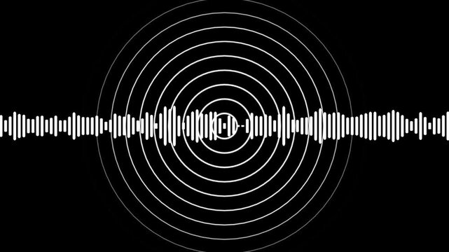 Call recording audio sound waves and technology radio signal animation on black background.
