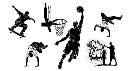 Urban Sports and Street Culture Silhouette Set © SAQUEEN