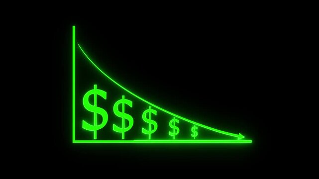 4k .Cost reduction concept. Cost wording on decrease money with down arrow. Cost Management, Economy recession, low budget, Effective business,