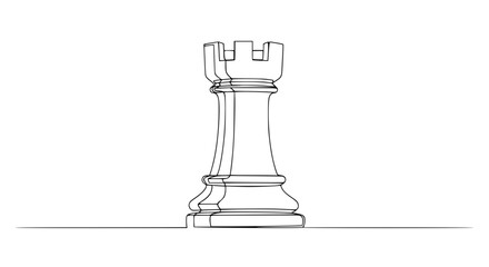 Single Line Drawing of a Chess Rook Piece on White Background © Papa