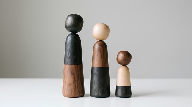 Minimal Wooden Peg Doll Family Set for Modern Parenting Concept Design