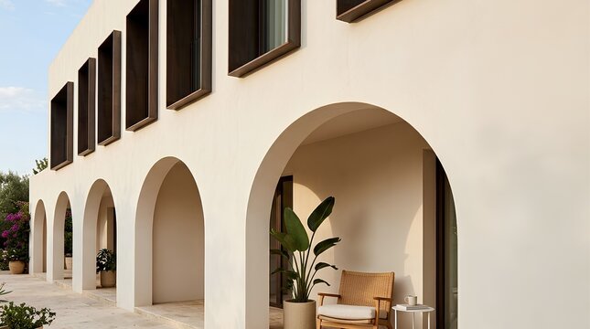 Luxury Mediterranean Archway Exterior with Warm Minimal Architecture