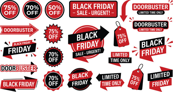 Black Friday sale and doorbuster promotional badge label clipart set