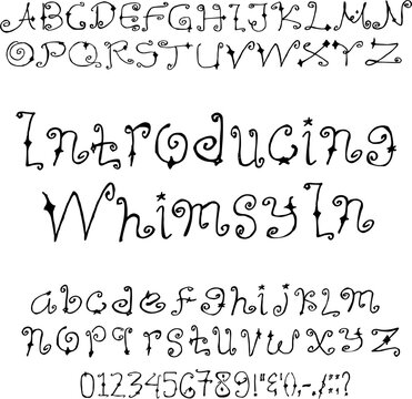 Hand Drawn Font WhimsyIn Whimsical Alphabet and Number Vector