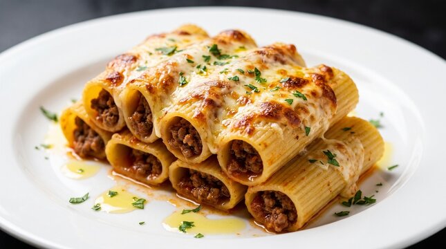 Baked Cannelloni Pasta With Cheese And Tomato Sauce
