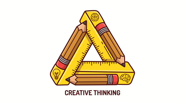 Optical Illusion Penrose Triangle with Pencils and Rulers Concept