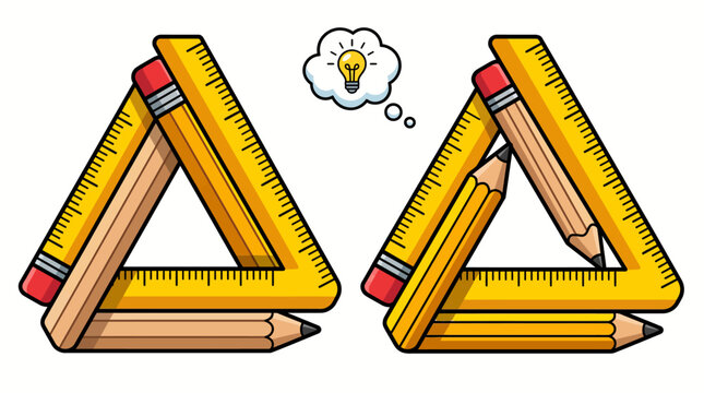 Creative Impossible Geometry Triangle Made of School Supplies Vector