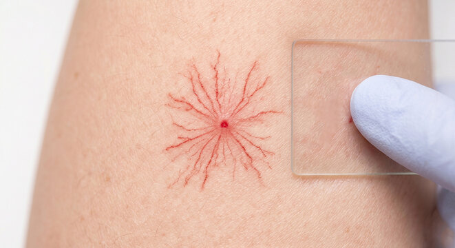 Spider Angioma (Spider Nevus) Macule - Macule in Human Skin &mdash; Medical Dermatology Plate (23-100)
