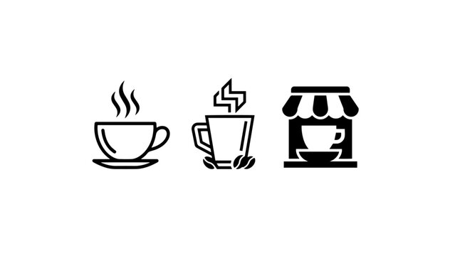 Coffee icons, coffee cup symbols, hot beverage signs, vector graphics