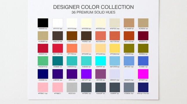 Designer color collection palette with forty different premium swatches