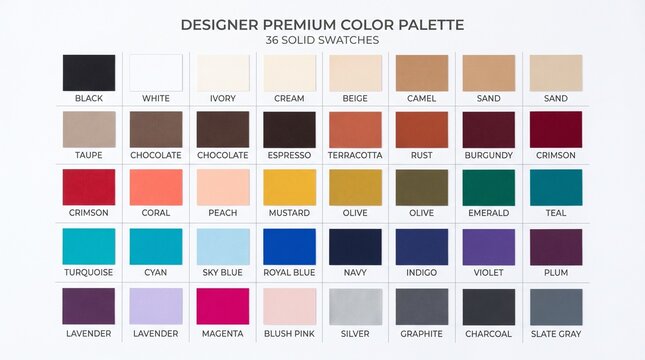 Premium designer color palette featuring forty diverse solid swatches