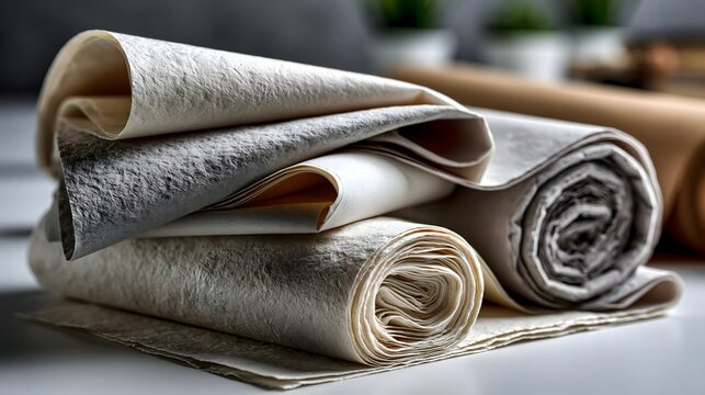 Gerollte nachhaltige Naturmaterialien f&uuml;r umweltfreundliche Verpackung und Zero Waste Konzepte