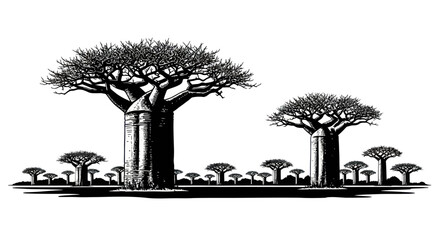 Baobab Tree Forest Ink Illustration © SAQUEEN