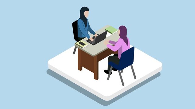 Isometric Muslim Businesswomen Interview Animation Video 4K suitable for your project needs