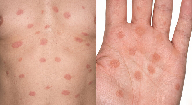 Secondary Syphilis Macule (Syphilitic Roseola) - Macule in Human Skin &mdash; Medical Dermatology Plate (25-100)