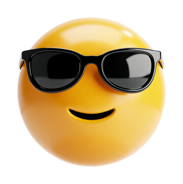 Cool 3D Smiley Emoji Face with Black Sunglasses for Fun Social Media and Chat Design