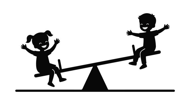 Happy children playing on seesaw outdoors in park