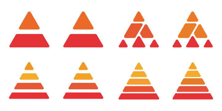 triangular pyramid infographic icons featuring Maslow layer diagram, business growth, development levels, strategy, and editable vector design