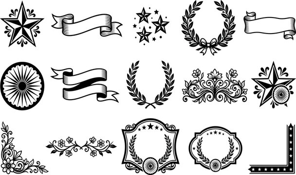 Vintage decorative border elements set illustration