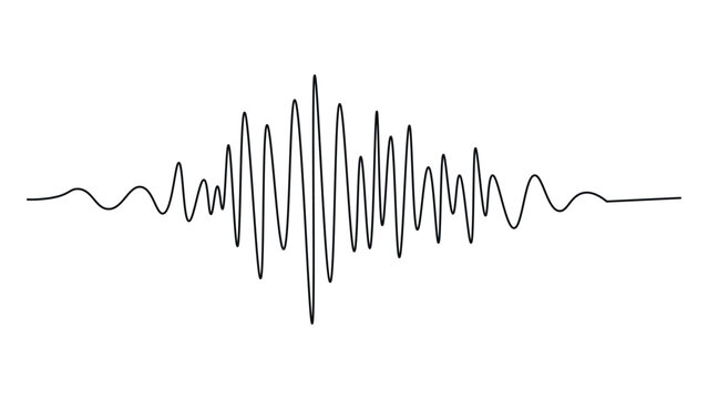 Dynamic sound wave audio frequency signal in minimal black line style.