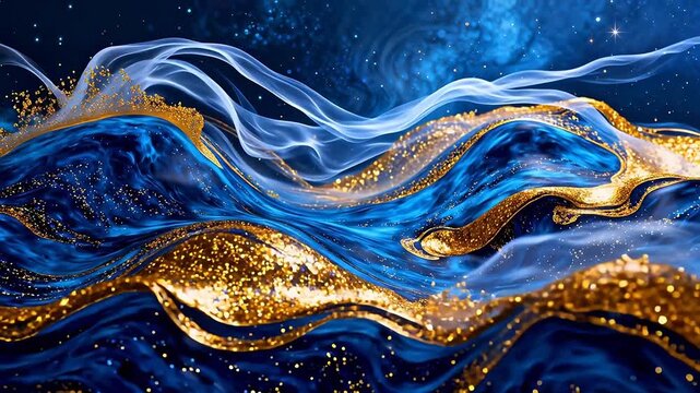 Blue and gold swirling cosmic waves