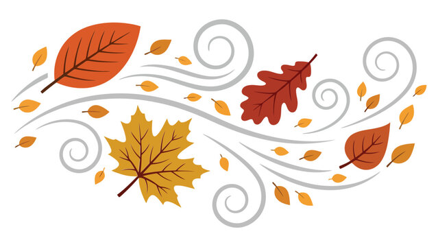 Colorful autumn leaves blowing in the wind with swirling air currents