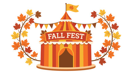 Fall fest circus tent with orange and red maple leaves decoration for autumn festival celebration in a festive carnival style © azad