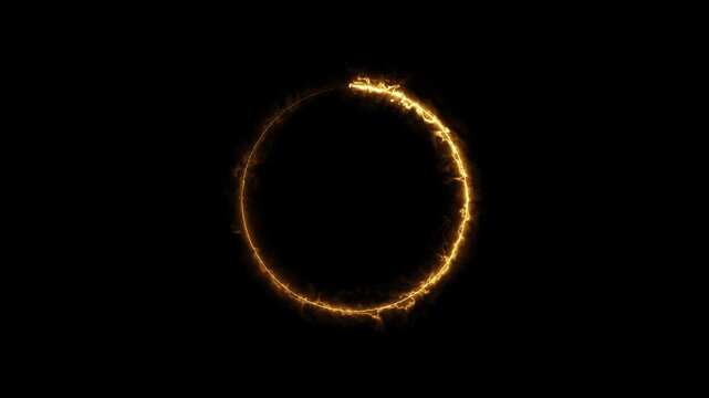 Abstract golden fire ring animation featuring burning energy circle glowing on black background for motion design