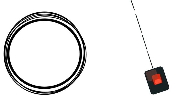 A hypnotic animation. A pendant or geometric object swings left and right like a pendulum. A circle frame is nearby.