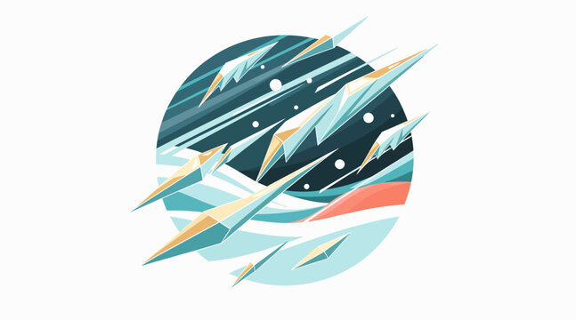 Colorful abstract geometric fish design in circular frame.
