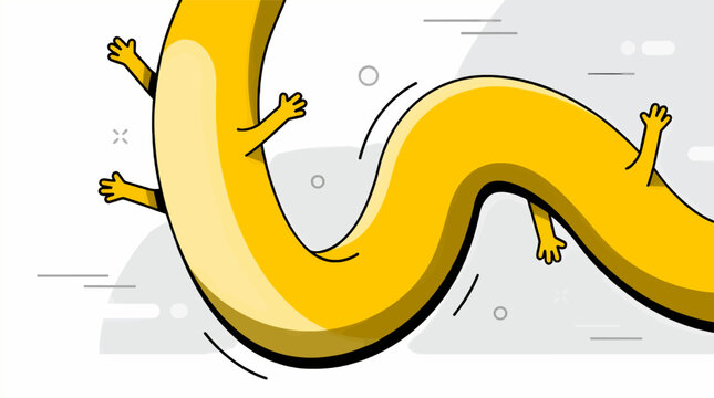Slim Yellow Monster Character with Multiple Small Arms, Flat Design Vector Illustration with Minimalist Geometric Background Elements and Copy Space