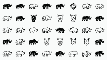 40 Black and White Rhinoceros Icons Collection © MdAbir
